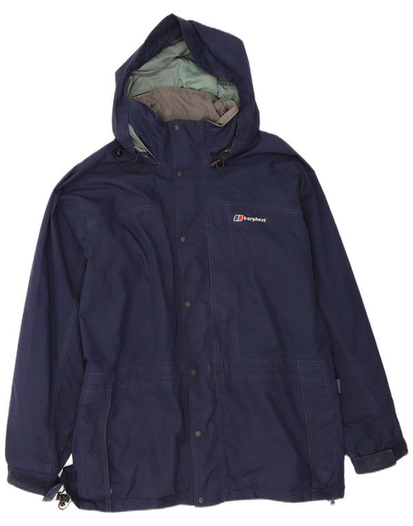 Berghaus Chaqueta impermeable con capucha para hombre UK 40 Large Nylon azul marino