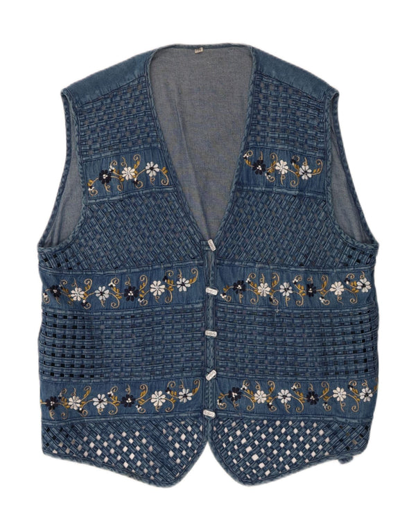 Vintage mujer chaleco Reino Unido 22 3XL azul floral algodón