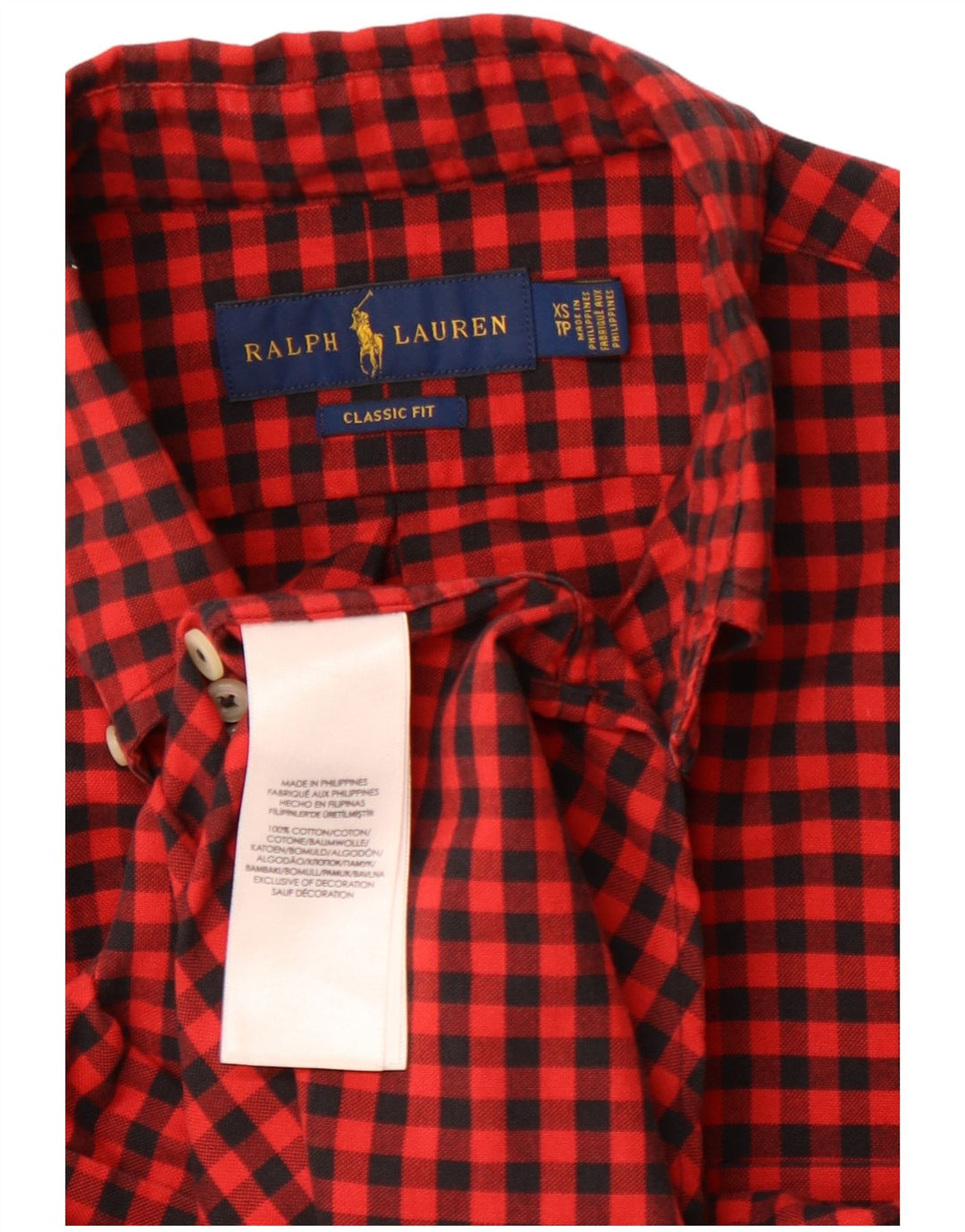 RALPH LAUREN Camisa de franela de ajuste clásico para hombre XS Algodón a cuadros rojo