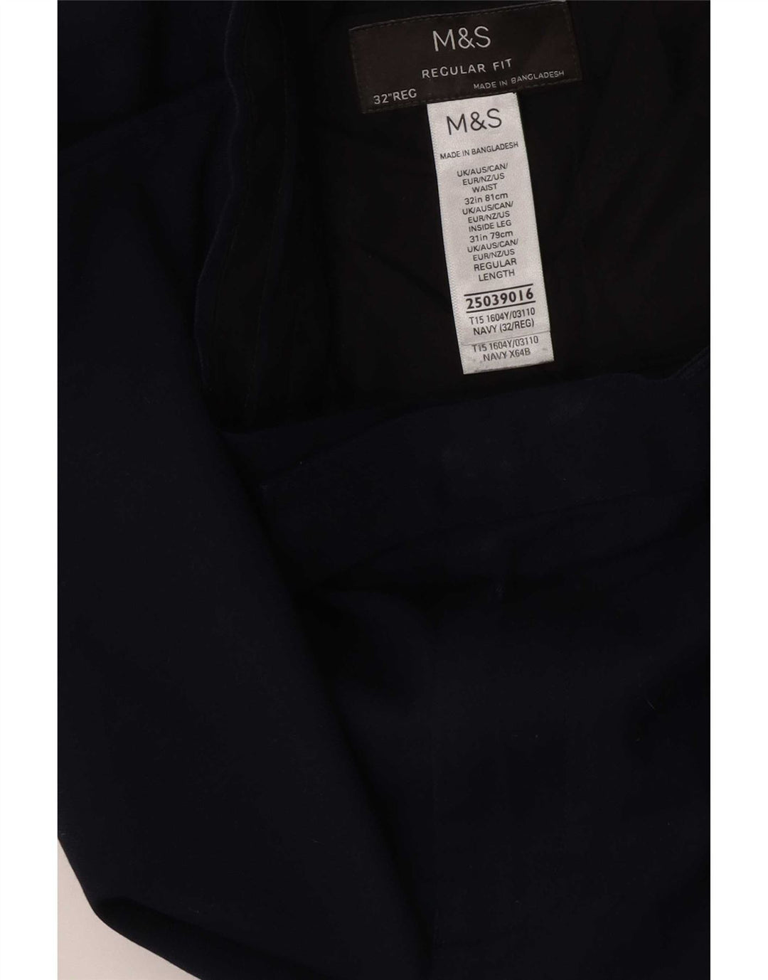 Marks & Spencer Pantalón de traje de corte regular para hombre W32 L31 Poliéster azul marino