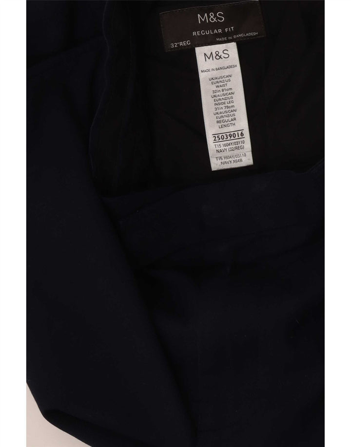 Marks & Spencer Pantalón de traje de corte regular para hombre W32 L31 Poliéster azul marino
