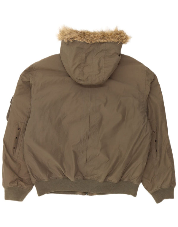 Wampum Chaqueta acolchada con capucha para hombre UK 42 XL Algodón caqui