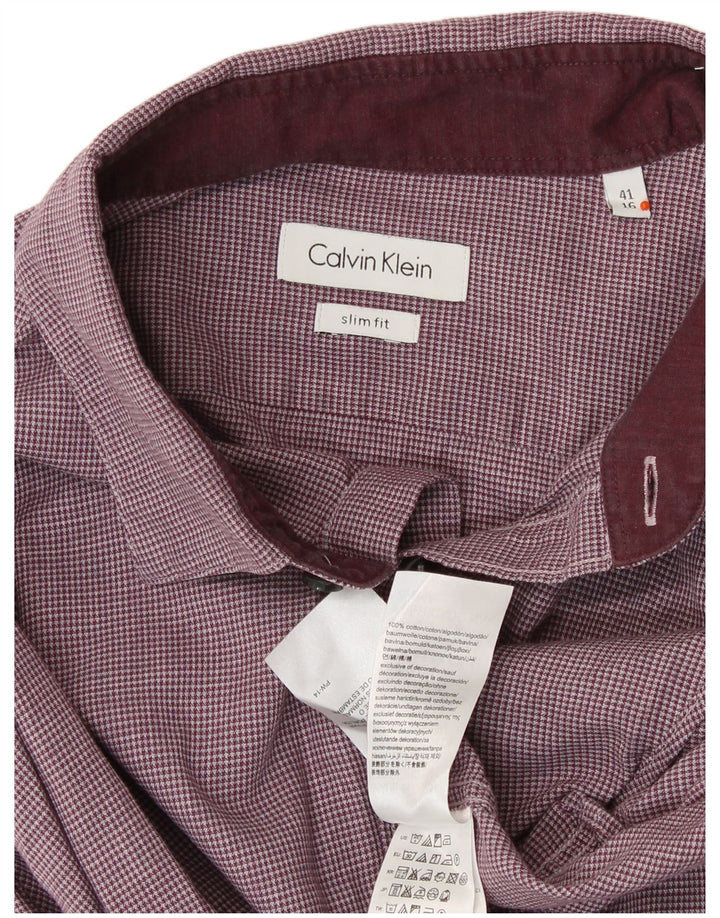 CALVIN KLEIN Camisa ajustada para hombre Talla 41 16 Grande Granate Pata de gallo