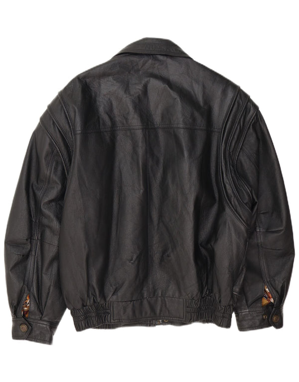Berto Lucci Chaqueta de cuero para hombre IT 48 Cuero negro mediano