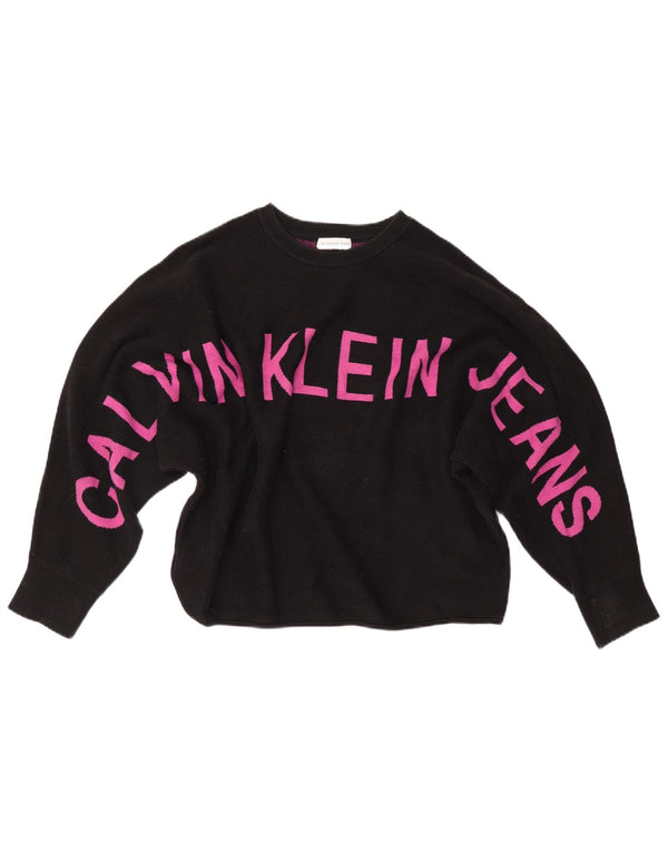 CALVIN KLEIN JEANS Sudadera corta para mujer Jersey UK 44 Mediano Negro