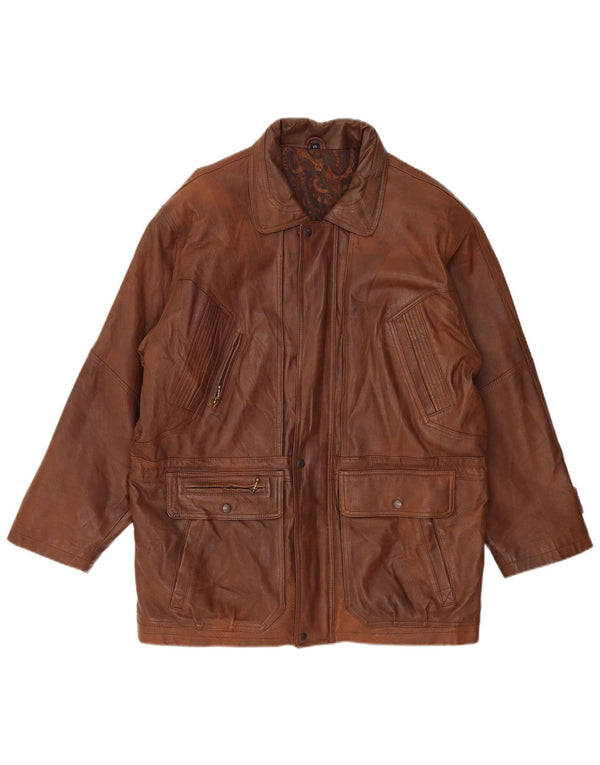 C&A Abrigo cortavientos de cuero para hombre UK 42 XL Cuero marrón