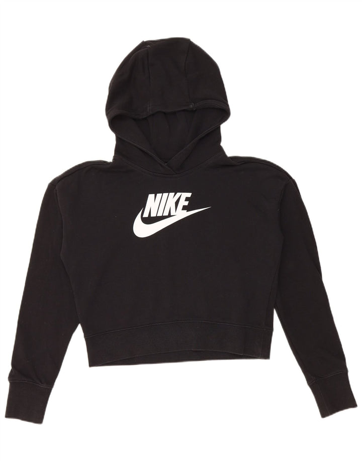NIKE Sudadera con capucha para niñas Crop Graphic 13-14 años XL Algodón negro