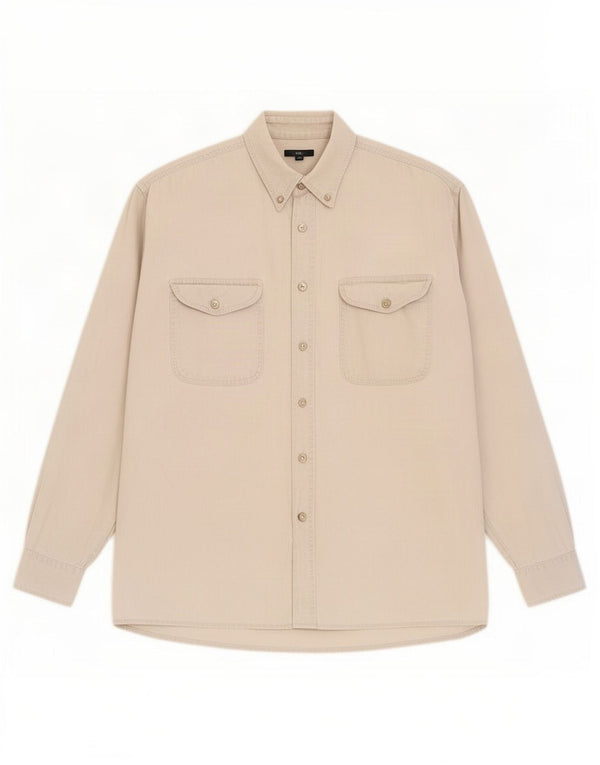 Vintage hombres pana camisa grande algodón gris