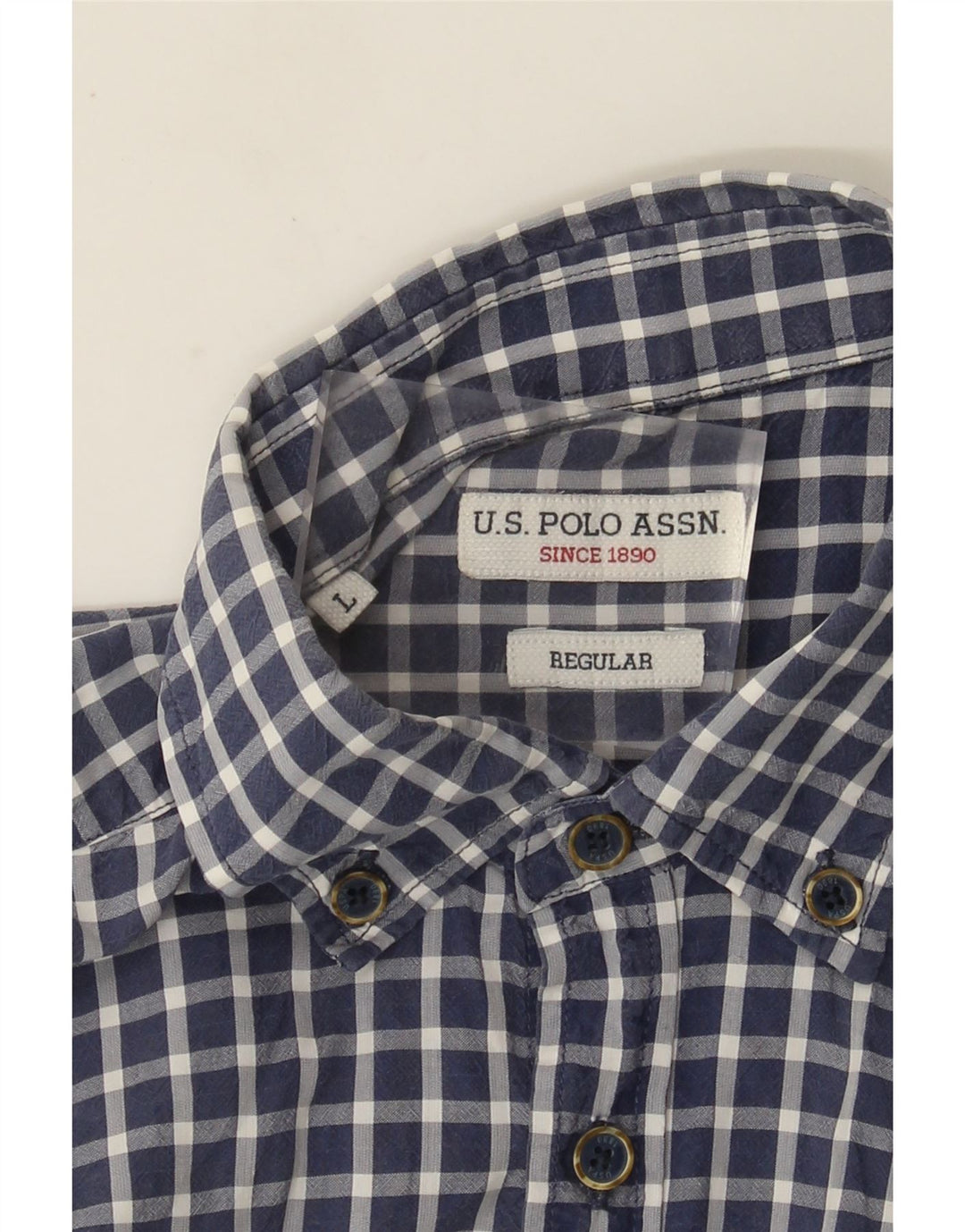 Asociación de Polo de EE. UU. Camisa Regular De Manga Corta Para Hombre Vichy Azul Marino Grande