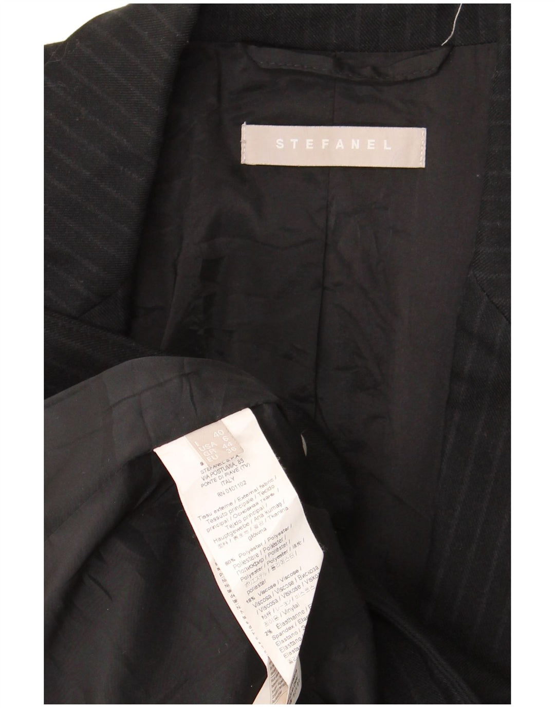 Stefanel Traje de 2 piezas con 1 botón para mujer IT 40 Small W28 L28 Black Pinstripe