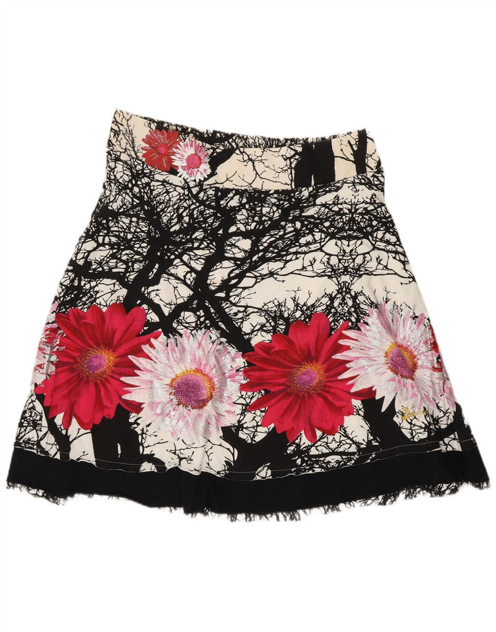 Vintage mujer A-Line falda mediana W30 algodón floral multicolor