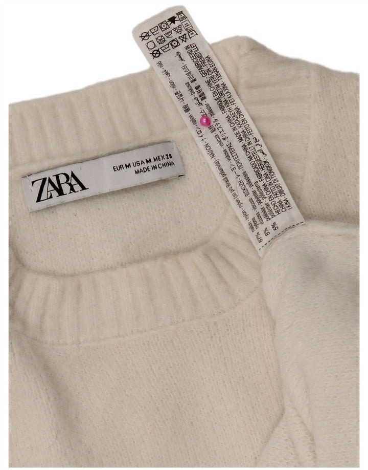Zara Mujer Crop Crew Neck Jumper Sweater UK 44 Medium White Nylon