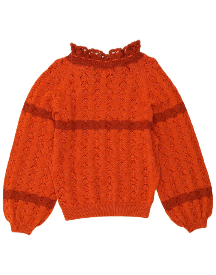 VINTAGE Mujer Crop Turtle Neck Jumper Suéter Reino Unido 10 Pequeño Naranja Rayas