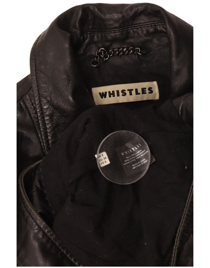 WHISTLES Chaqueta motera de cuero para mujer UK 8 Small Black Leather