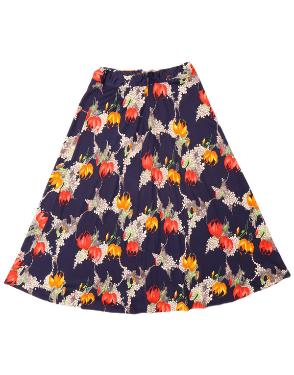 Vintage Womens A-Line Skirt W26 Small Navy Blue Floral Bohemian