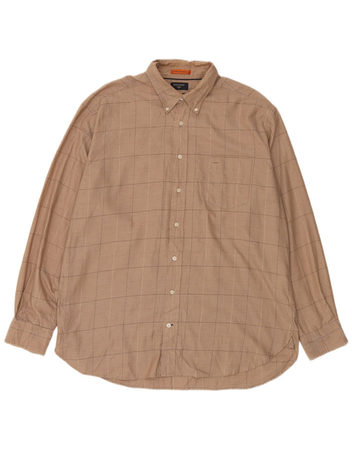 Dockers Camisa alta para hombre XL Algodón a cuadros marrón