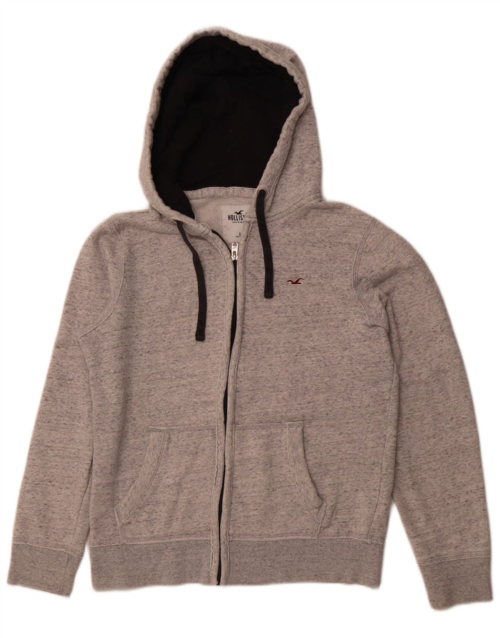 HOLLISTER Sudadera con capucha y cremallera para hombre de algodón moteado gris pequeño
