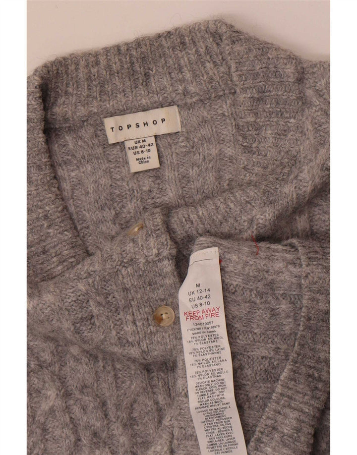 Topshop Suéter tipo cárdigan corto para mujer UK 12 Poliéster gris medio