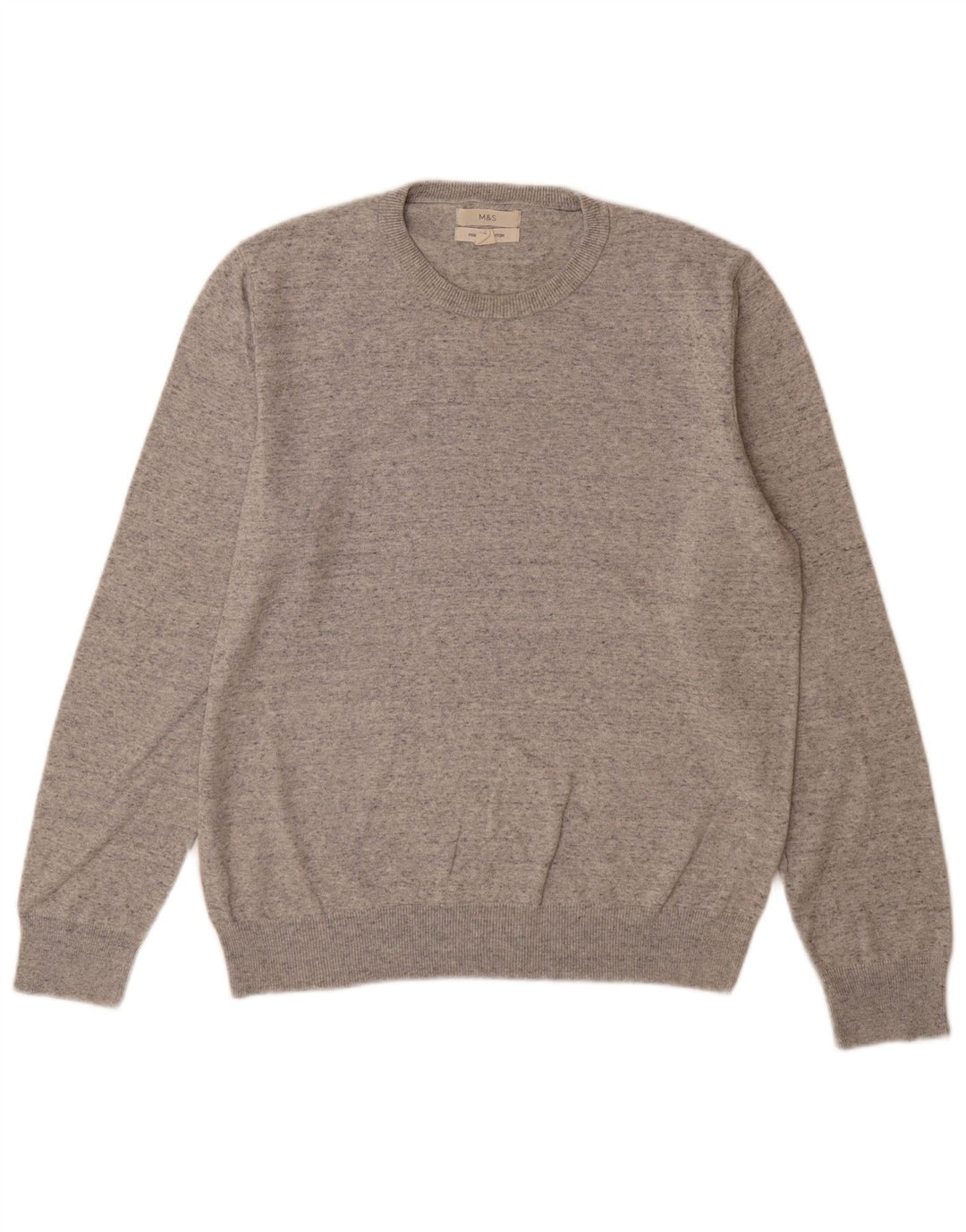 Marks & Spencer Jersey de cuello redondo para hombre de algodón moteado gris grande
