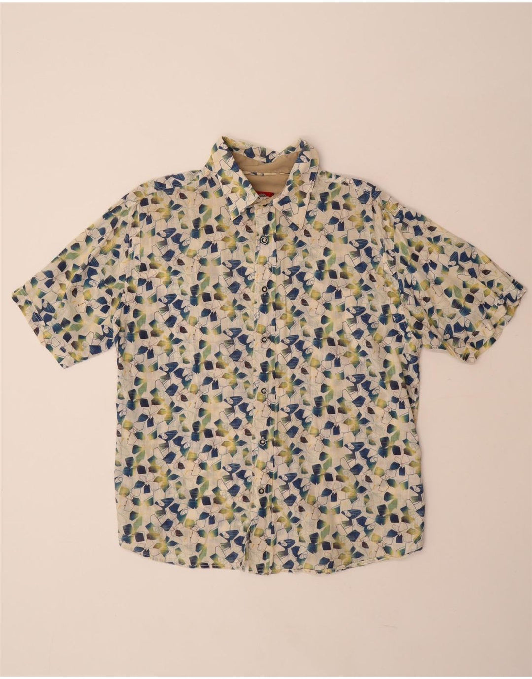 FAT FACE Camisa de manga corta para hombre de algodón geométrico blanco roto grande