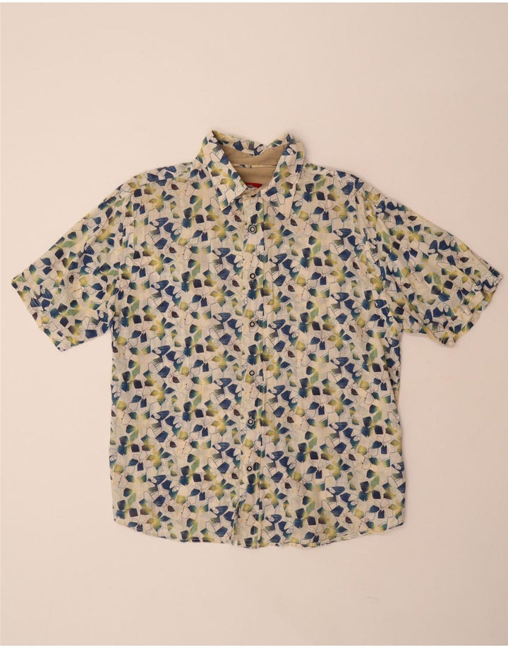 FAT FACE Camisa de manga corta para hombre de algodón geométrico blanco roto grande