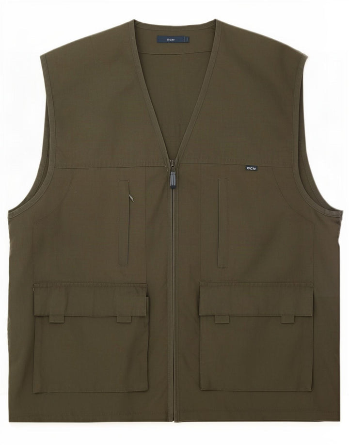 Vintage hombres utilidad Gilet Reino Unido 40 grande caqui