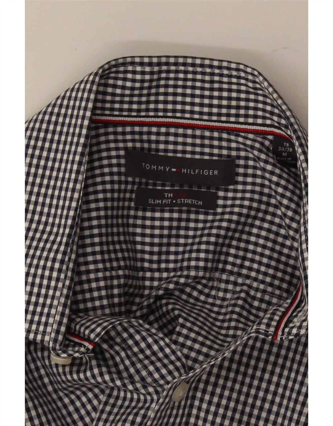 Tommy Hilfiger Camisa Slim Fit para Hombre Talla 15 Medium Azul Marino Gingham
