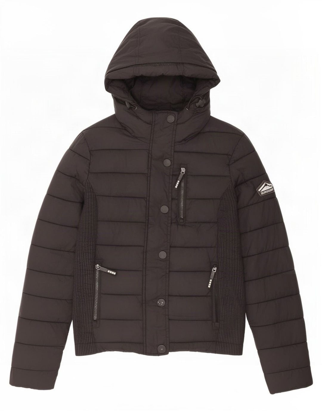 Superdry Mujer Chaqueta Acolchada Con Capucha UK 40 Small Nylon Negro