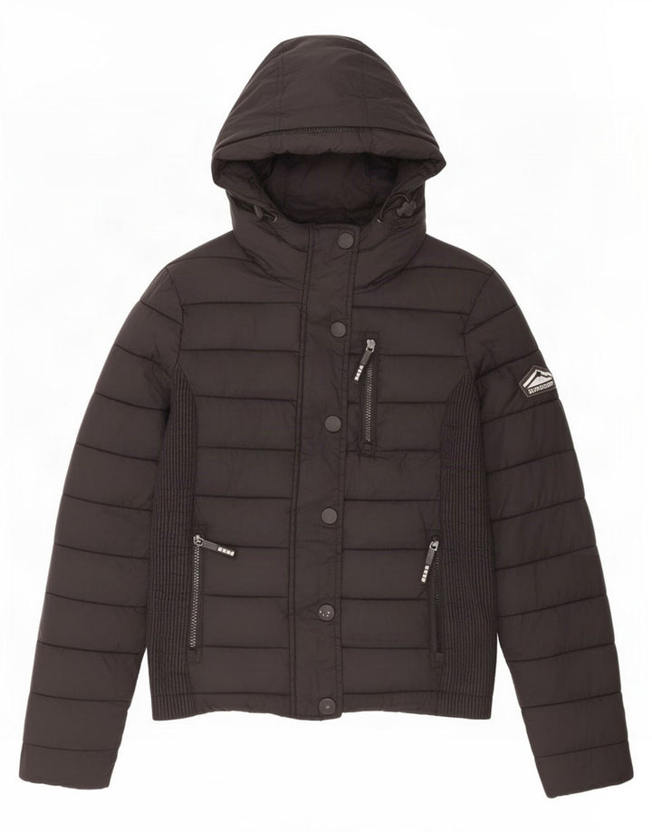 Superdry Mujer Chaqueta Acolchada Con Capucha UK 40 Small Nylon Negro