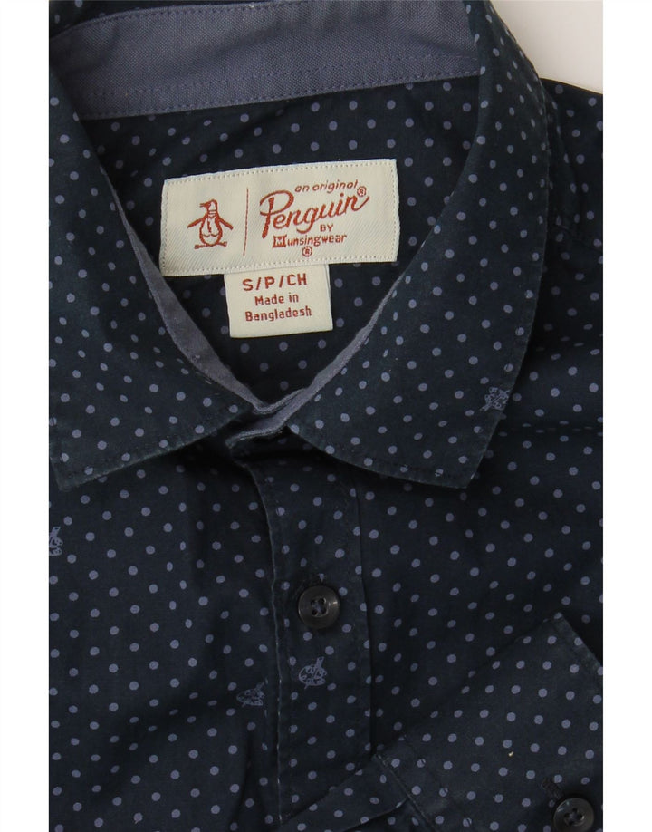 PENGUIN Mens Shirt Small Navy Blue Spotted Cotton Vintage Penguin and Second-Hand Penguin from Messina Hembry 