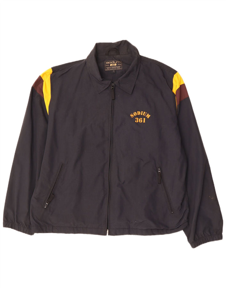 VINTAGE Hombres Gráfico Chándal Top Chaqueta Grande Azul Marino Colorblock