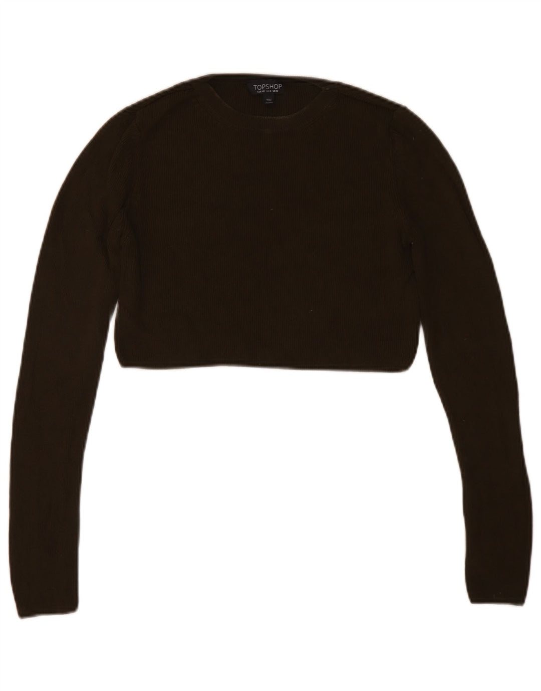 Topshop Womens Crop Top Long Sleeve UK 12 Medium Khaki Viscose