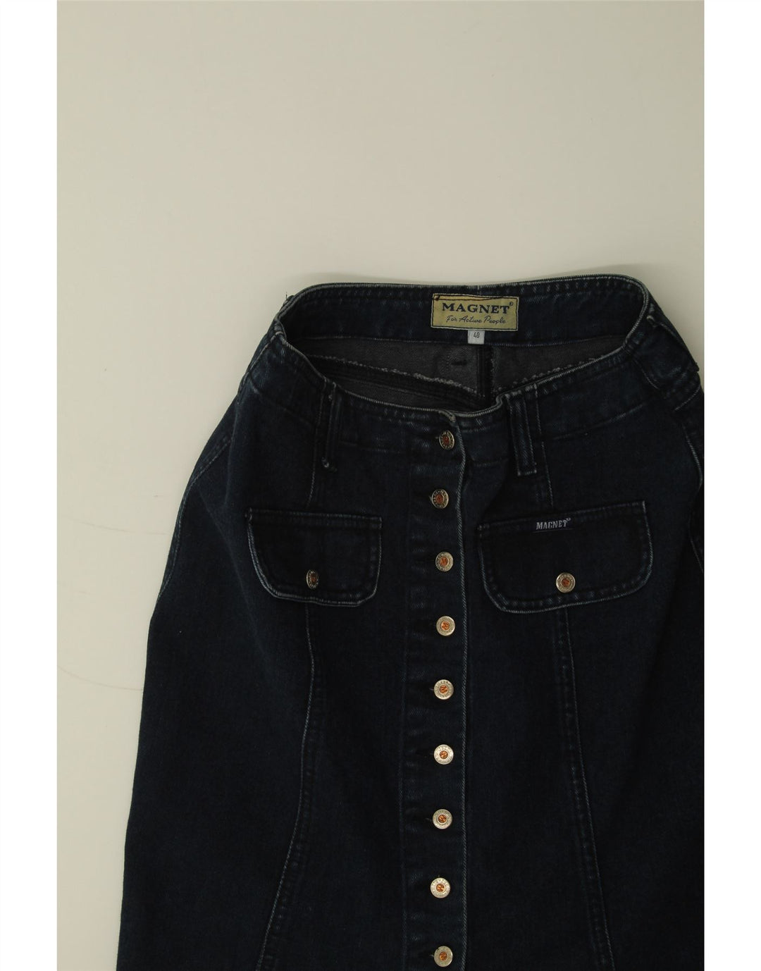 VINTAGE Falda vaquera para mujer IT 40 Pequeña W27 Azul marino