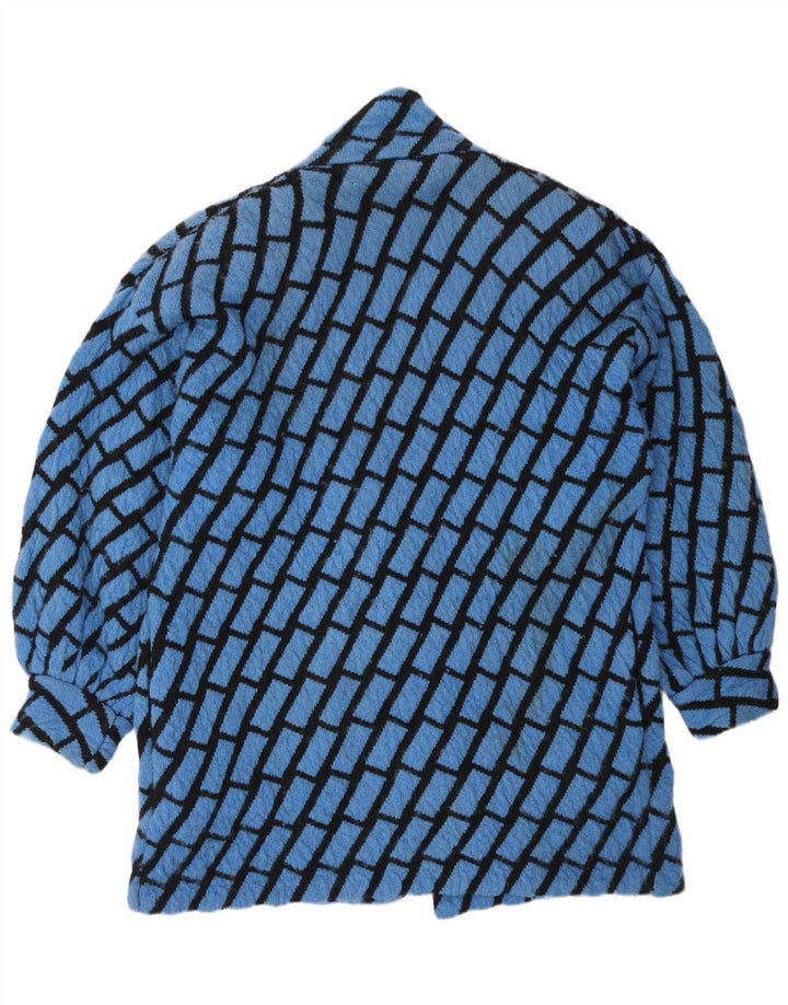 Vintage mujer longline oversized cardigan suéter Reino Unido 14 cheque azul medio