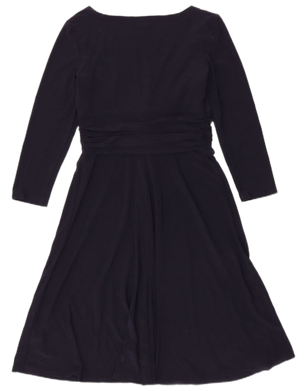 Chaps Vestido acampanado de manga 3/4 para mujer UK 42 Poliéster azul marino mediano