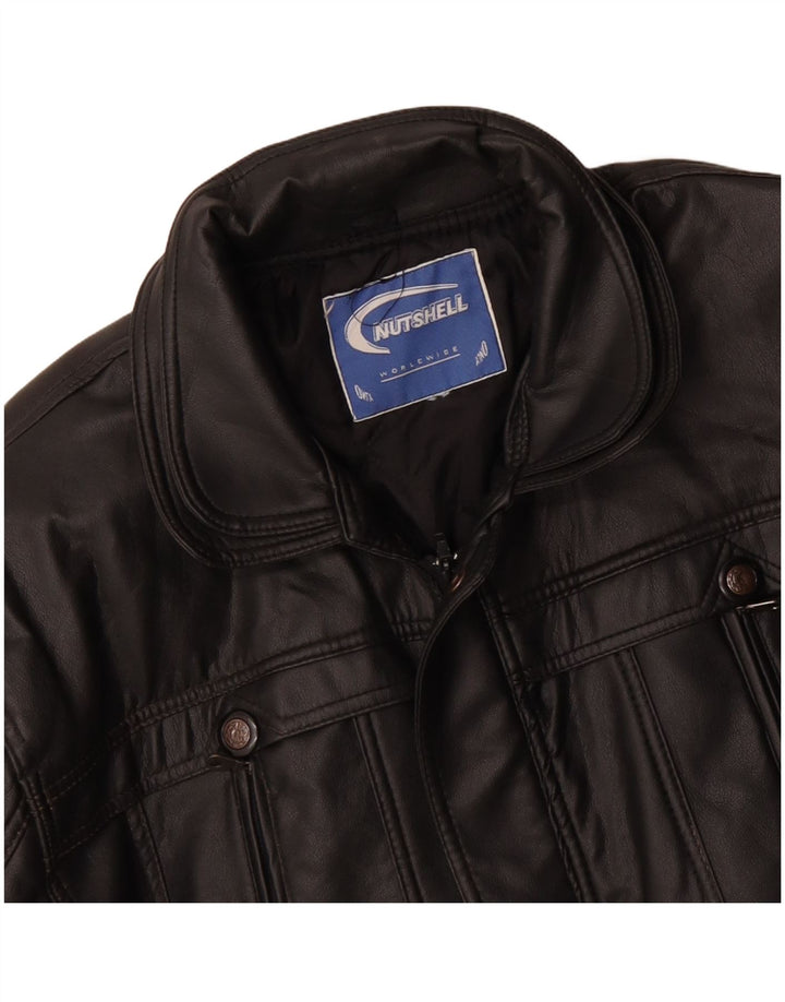NUTSHELL Abrigo de cuero para hombre UK 40 Large Black