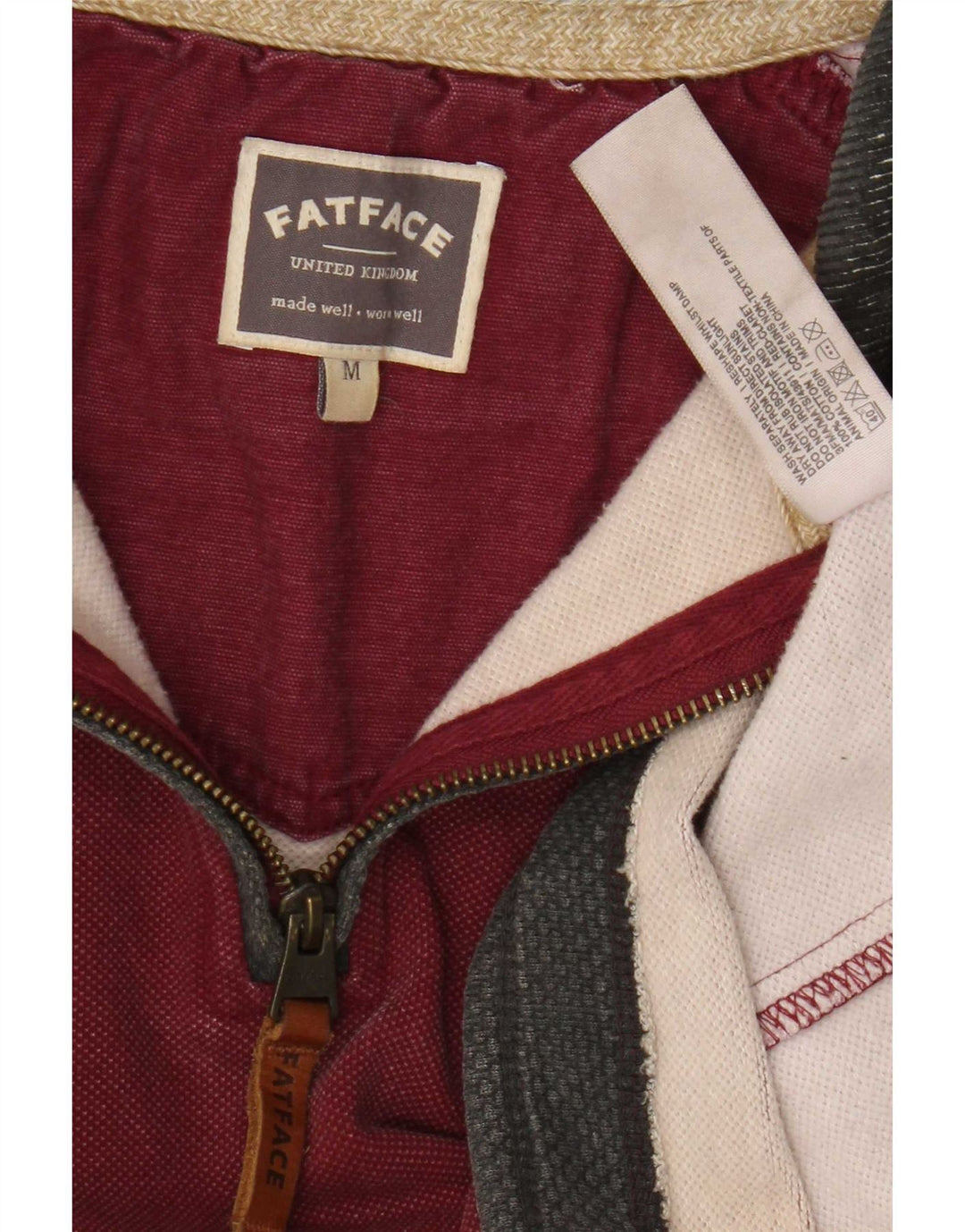 Sudadera con cuello y cremallera para hombre Fat Face Jersey de algodón burdeos mediano