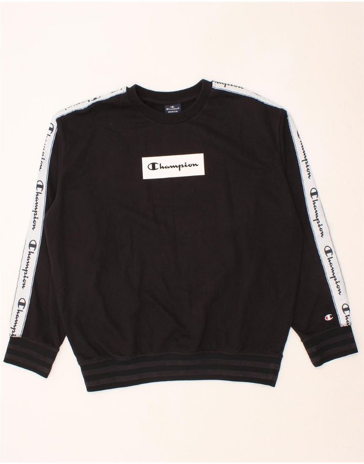 CHAMPION Mens Graphic Sweatshirt Jumper Medium Black Colourblock Cotton Vintage Champion and Second-Hand Champion from Messina Hembry 