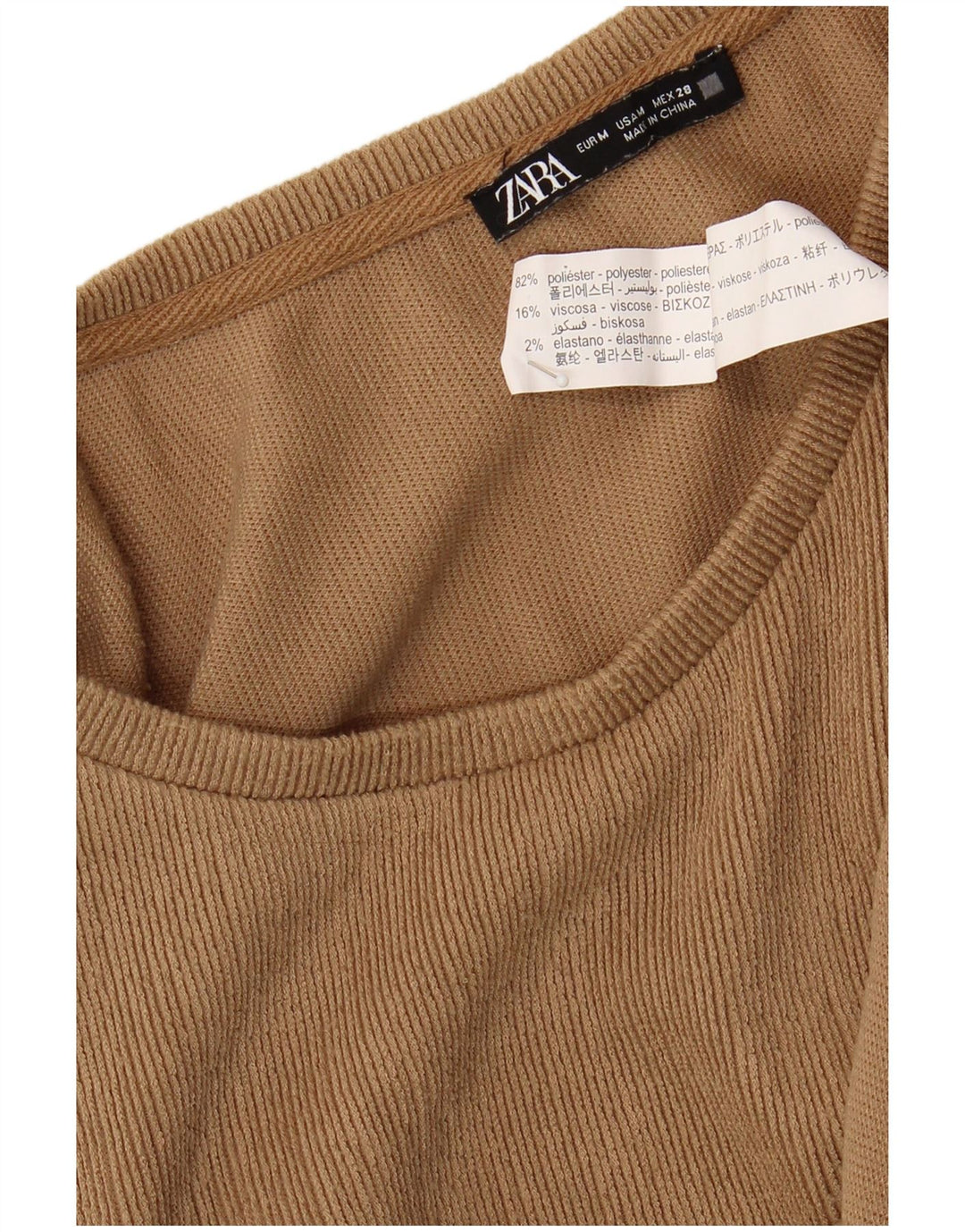 Zara Mujer Blusa Manga Larga Top UK 44 Poliéster Beige Medio
