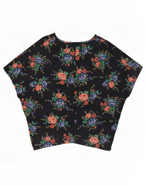 Vintage mujer Batwing blusa Top Reino Unido 16 grande azul marino floral