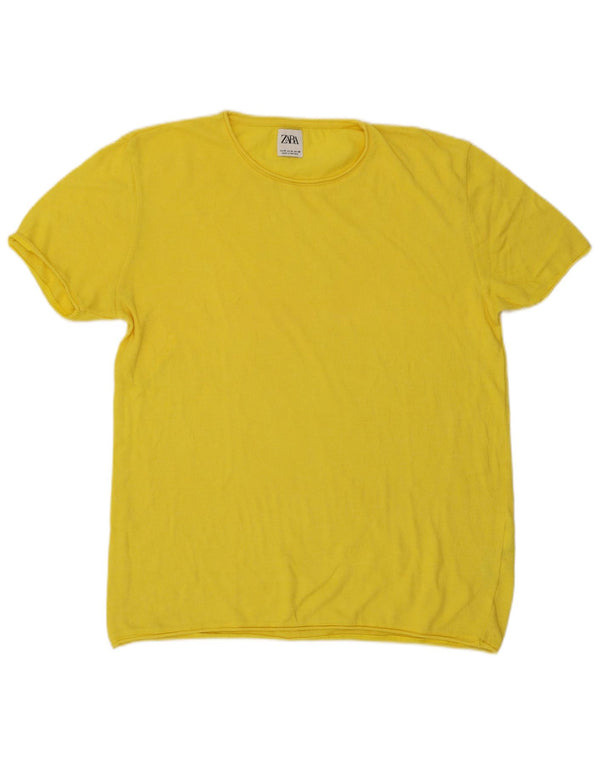 Zara Hombre Camiseta Top Algodón Amarillo Mediano