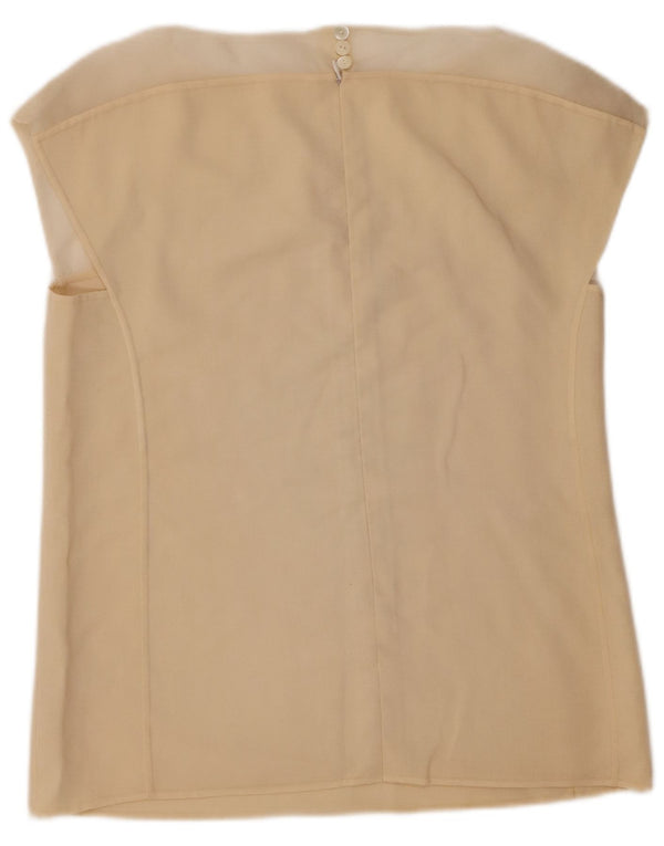 Vintage mujer camisa sin mangas blusa Reino Unido 14 Beige medio