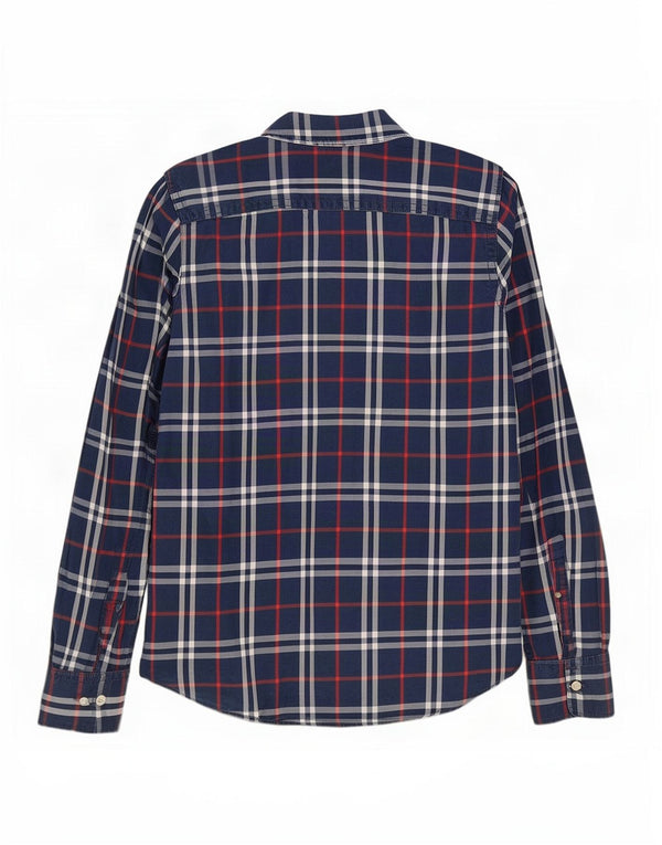 Abercrombie & Fitch Camisa ajustada para hombre de algodón a cuadros azul marino grande