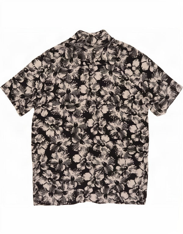 Tessentials Camisa De Manga Corta Para Hombre Grande Negro Floral Viscosa Hawaiana