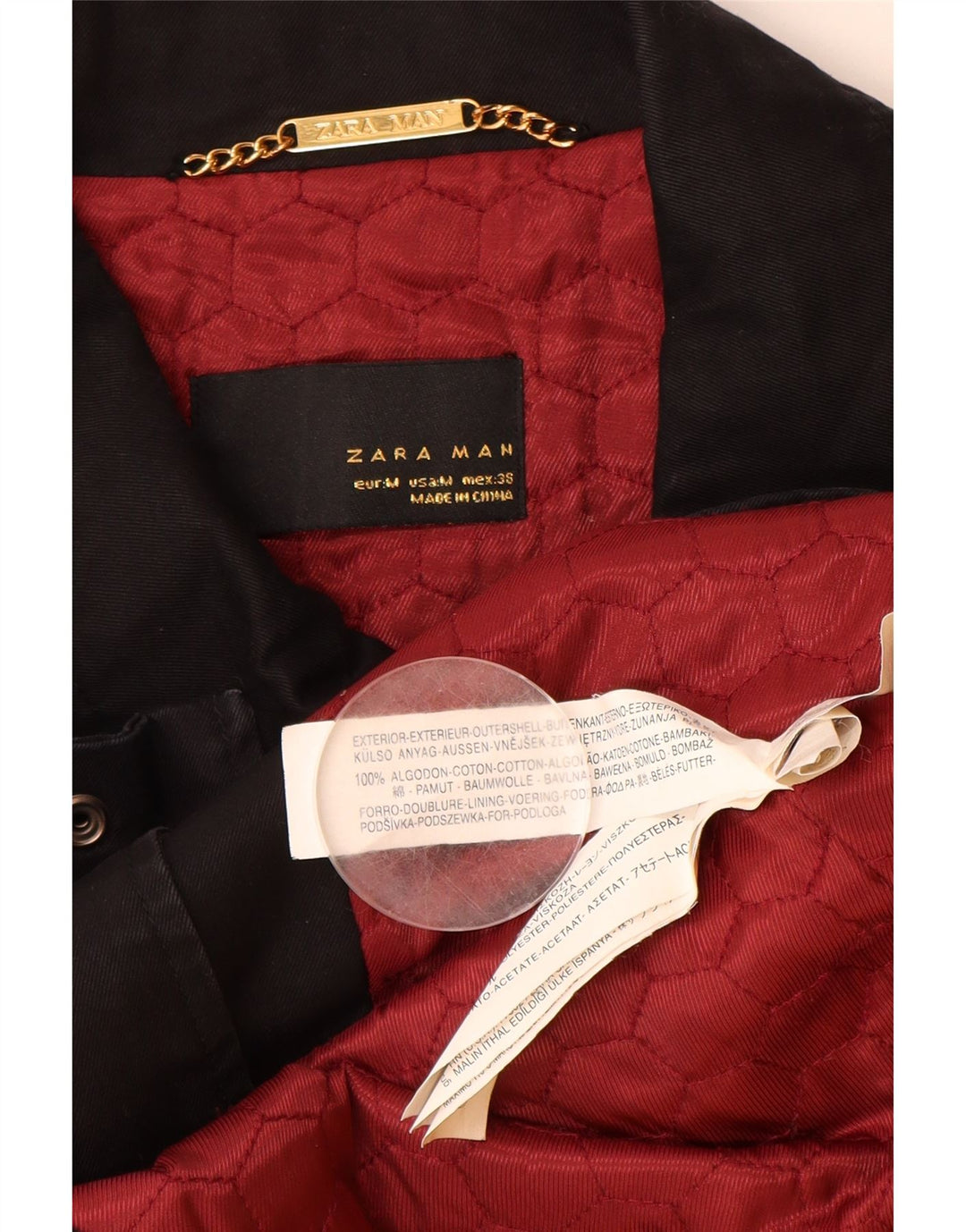 ZARA Chaqueta utilitaria para hombre UK 38 Mediana Algodón negro