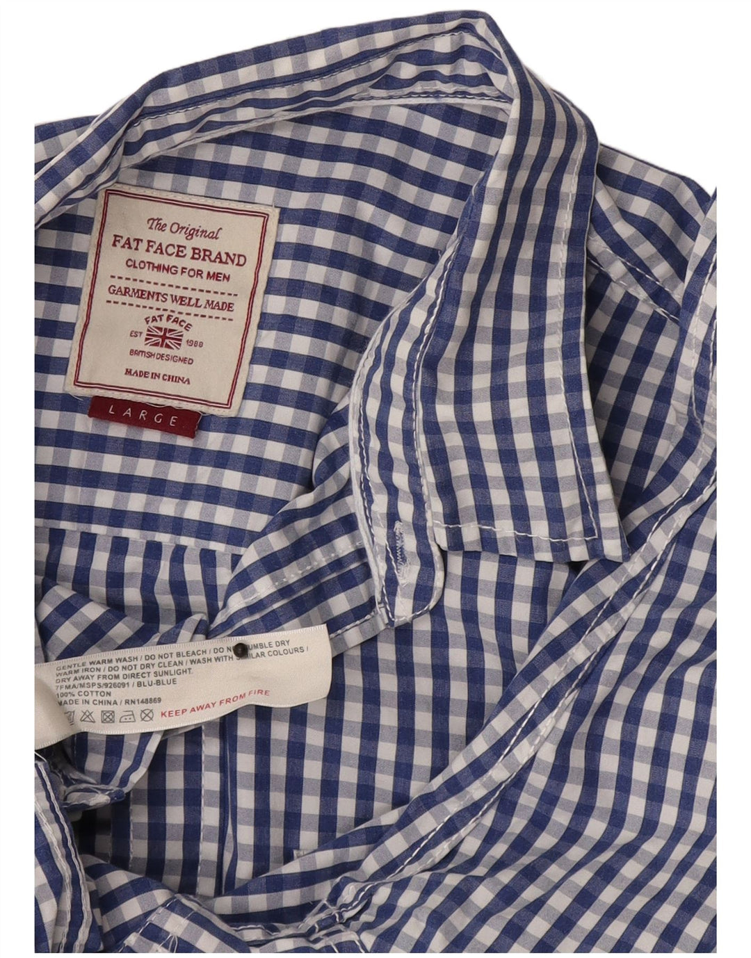 Camisa de hombre Fat Face de algodón a cuadros azul grande