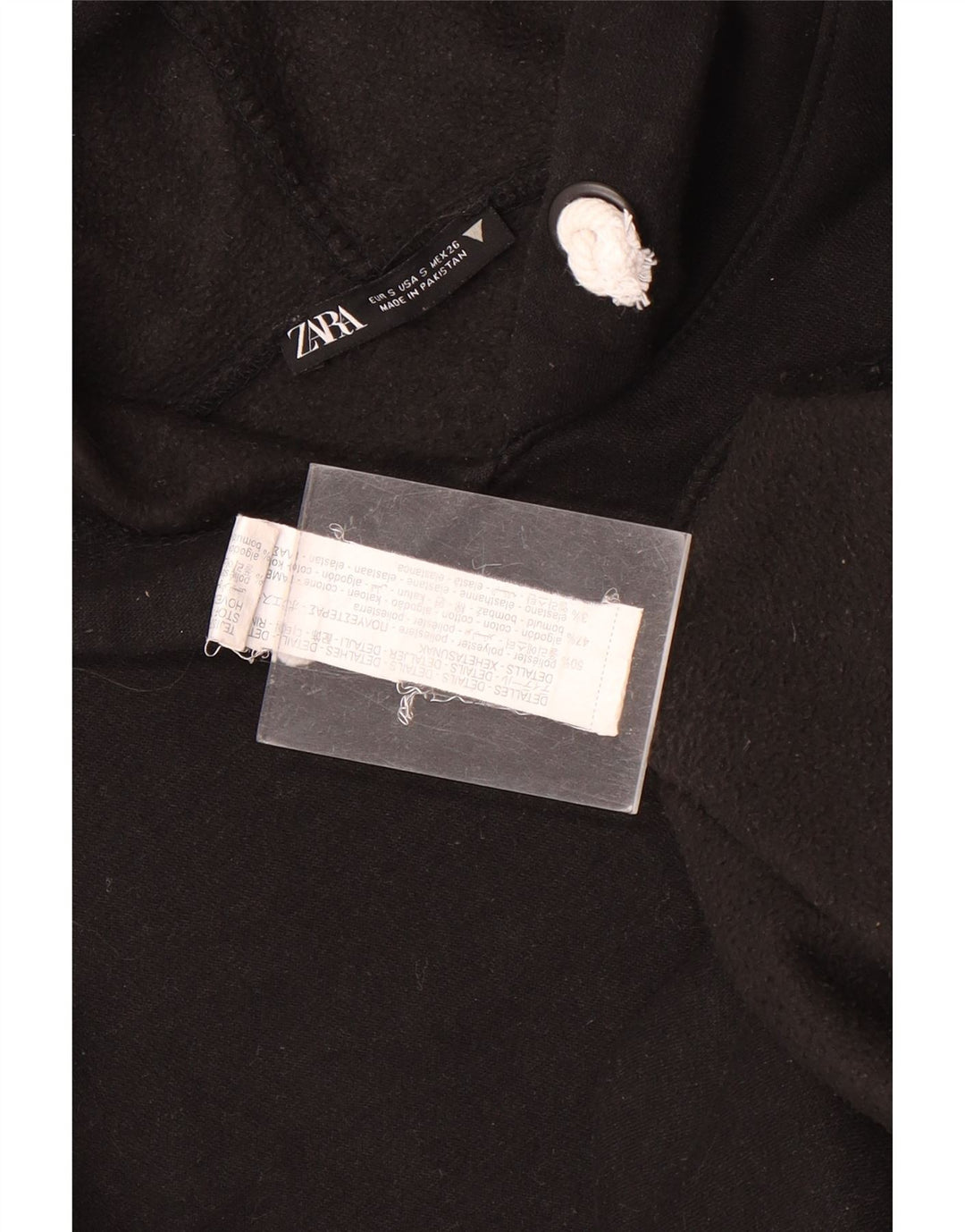 Zara Hombre Loose Fit Sudadera Con Capucha Jersey Pequeño Poliéster Negro