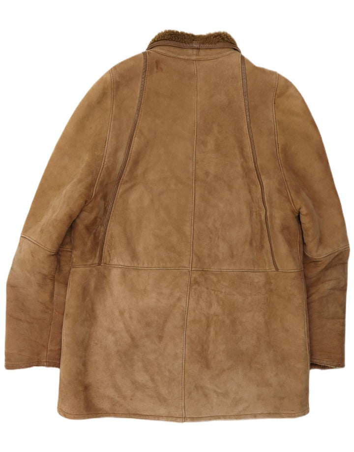 Vintage hombres shearling abrigo Reino Unido 40 marrón grande