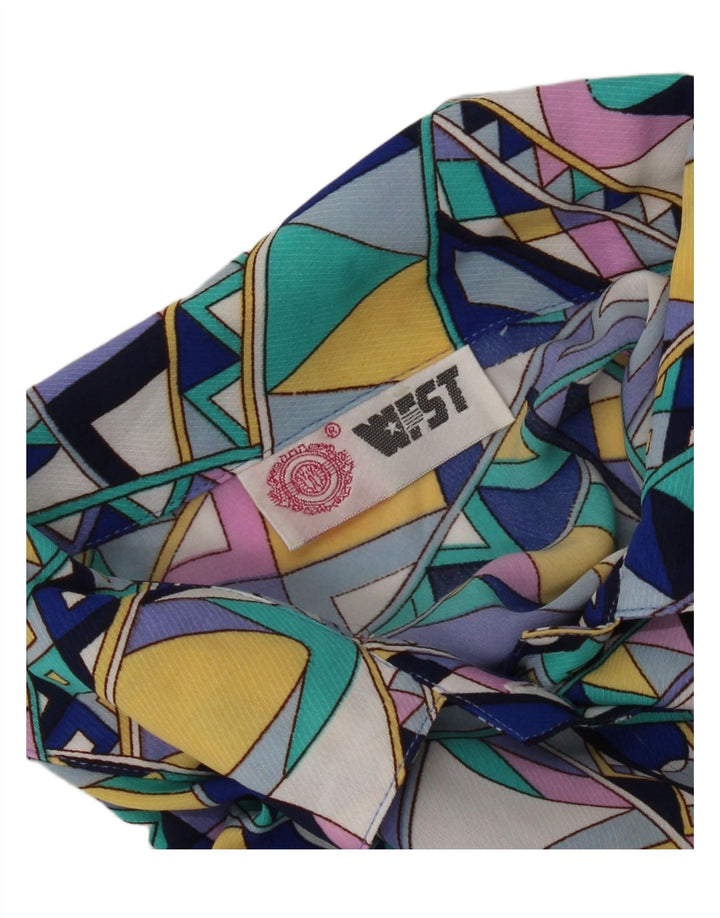 Vintage mujer camisa de manga corta Reino Unido 16 grande multicolor geométrico