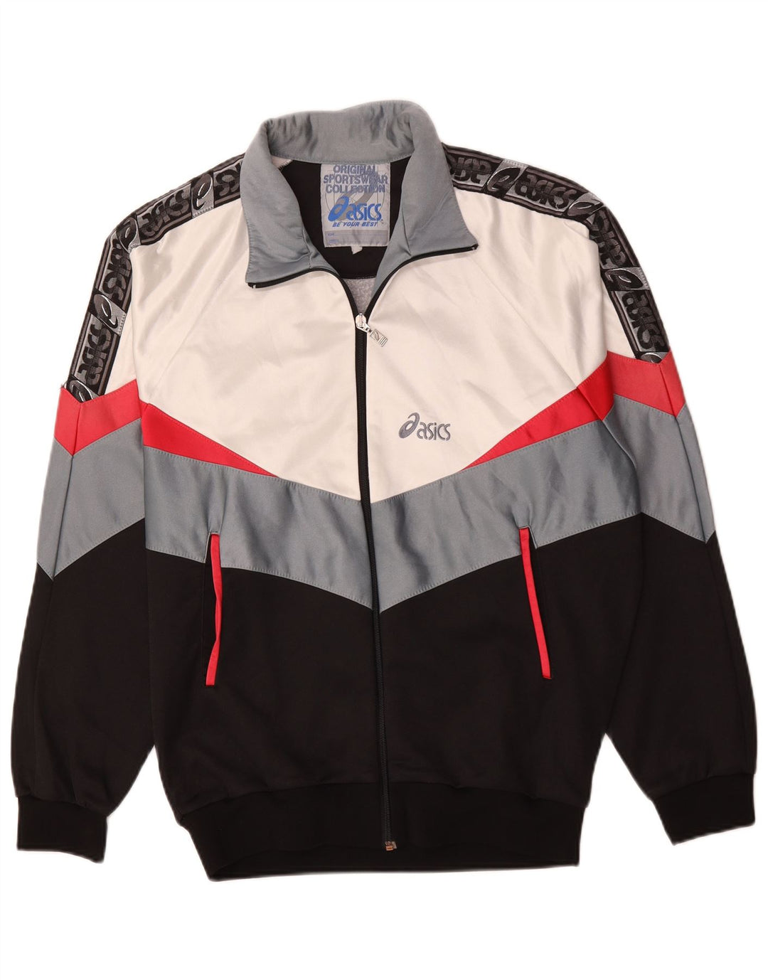 Asics Hombre Graphic Chándal Top Chaqueta Grande Negro Colorblock Poliéster